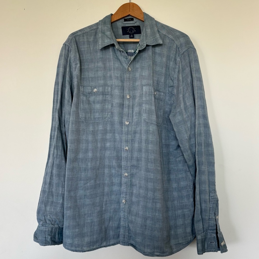 Even Tide‎ Double Lined Long Sleeve Button Front Shirt in Blue Size XL